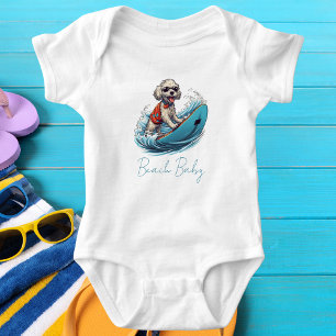 Cute Surfing Dog Funny Baby Bodysuit