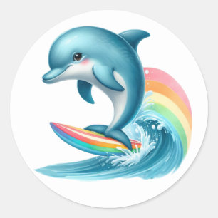 Cute Surfing Dolphin Stickers