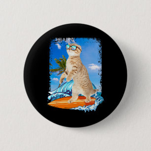 Cute Surfing Hawaiian Cat Lover Surfer Beach Summe 6 Cm Round Badge