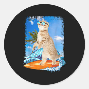 Cute Surfing Hawaiian Cat Lover Surfer Beach Summe Classic Round Sticker