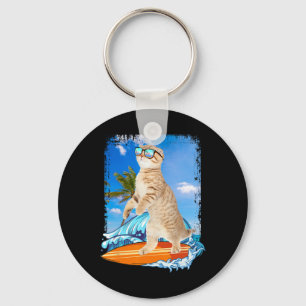Cute Surfing Hawaiian Cat Lover Surfer Beach Summe Key Ring