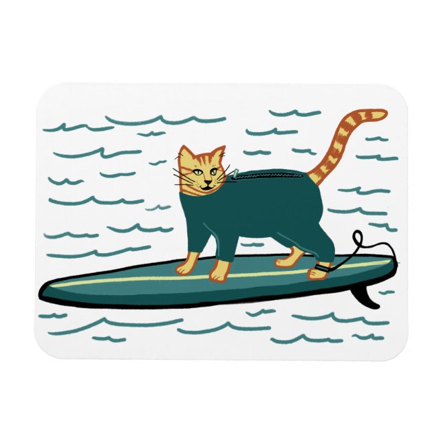 Cute Surfing Kitty Cat Magnet (Horizontal)