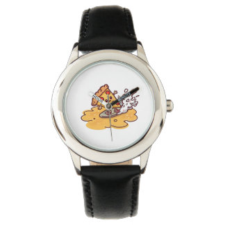 Cute Surfing Pizza Slice Wall watch