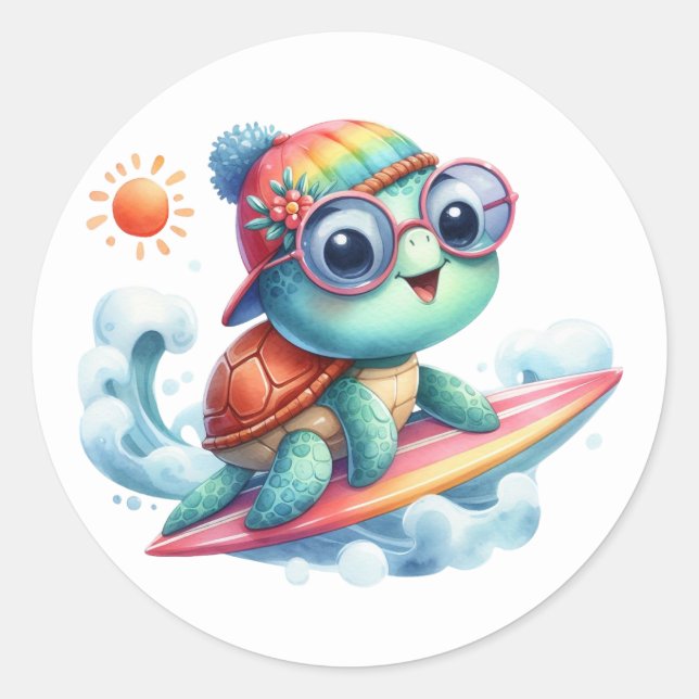 Cute Surfing Tutle Stickers (Front)