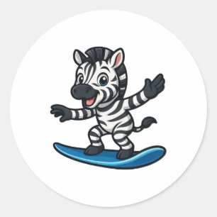 Cute Surfing Zebra Funny Animal Beach Summer Vibes Classic Round Sticker