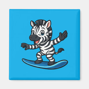 Cute Surfing Zebra Funny Animal Beach Summer Vibes Magnet