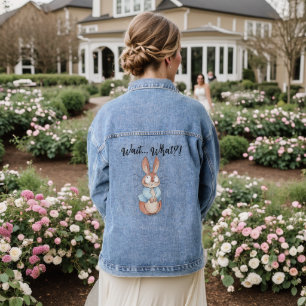 Cute Surprised Bunny Baby • Funny “Wait… What?!” Denim Jacket