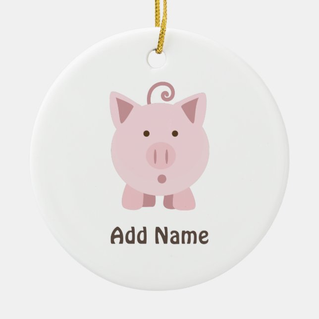 Cute Surprised Pig Ceramic Tree Decoration (Front)