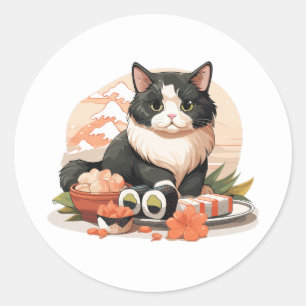 Cute Sushi Cat Classic Round Sticker