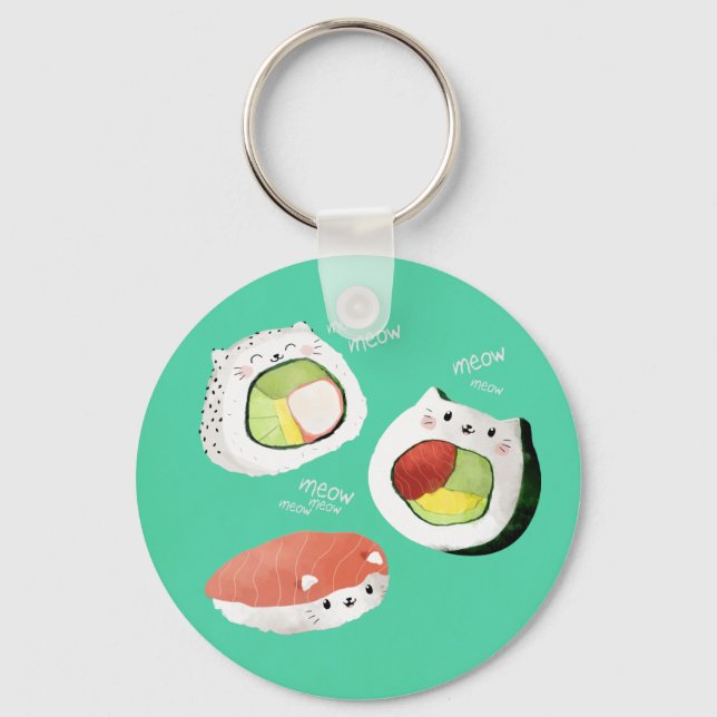 Cute Sushi Cat Key Ring (Front)