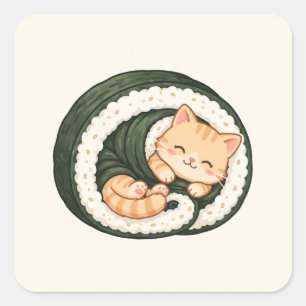 Cute Sushi Cat Roll Kawaii Cat Food Lover Gift Square Sticker