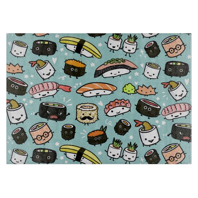 Cute Sushi Characters | Kawaii Sushi Patterned Cutting Board (Front)