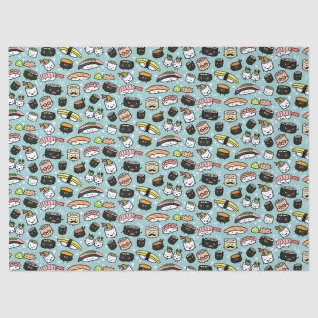 Cute Sushi Characters | Kawaii Sushi Patterned Tissue Paper (Front)