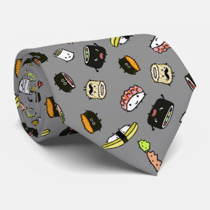 Cute Sushi Characters Pattern Funny Novelty Tie