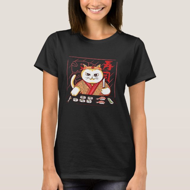 Cute Sushi Chef Cat T-Shirt (Front)