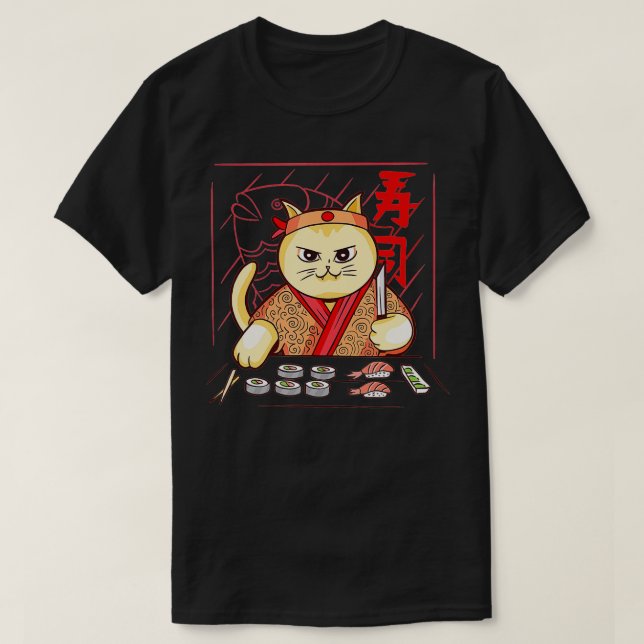 Cute Sushi Chef Cat T-Shirt (Design Front)