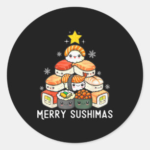 Cute Sushi Christmas Tree Fast For Food Lover Men  Classic Round Sticker