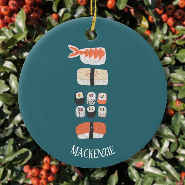 Cute Sushi Custom Name Ceramic Ornament (Creator Uploaded)