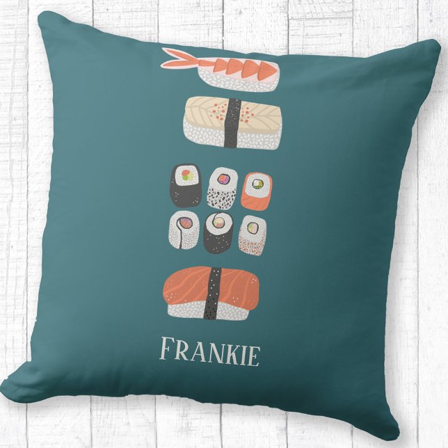 Cute Sushi Custom Name Cushion (Fun Japanese Sushi personalized name pillow)
