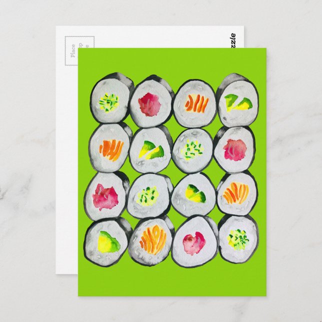 Cute sushi illustration art postcard (Front/Back)