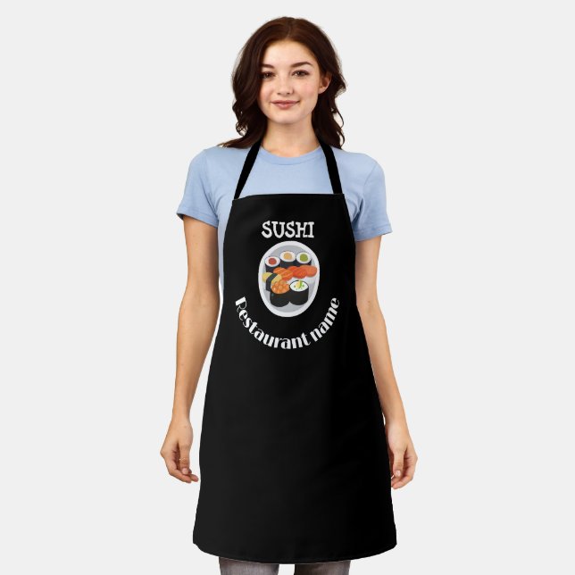 Cute Sushi Japan food minimal Personalised Name Apron (Worn)