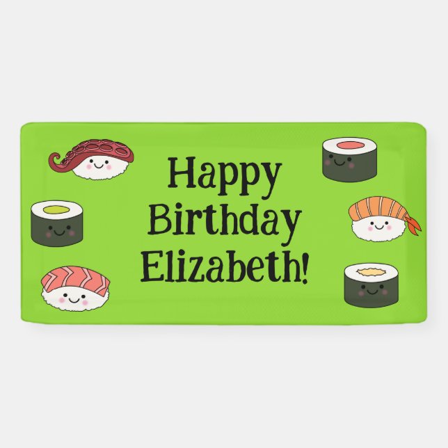 Cute Sushi Kids 1st Birthday Party Banner (Horizontal)
