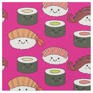 Cute Sushi Kids Kawaii Cartoon Food Pink Fabric