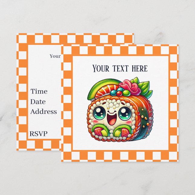 Cute sushi lovers party  invitation (Front/Back)