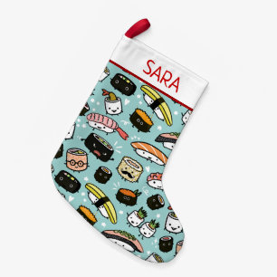 Cute Sushi Pattern Funny Kawaii Food Holiday Xmas Small Christmas Stocking