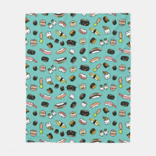 Cute Sushi Pattern   Kawaii Sushi Characters Fleece Blanket