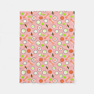 Cute Sushi Pattern Pink Fleece Blanket