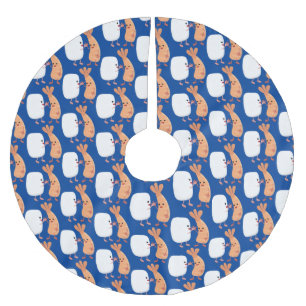 Cute sushi rice prawn friends cartoon brushed polyester tree skirt
