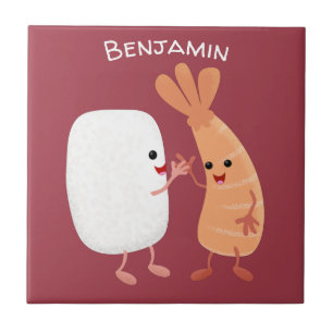 Cute sushi rice prawn friends cartoon ceramic tile