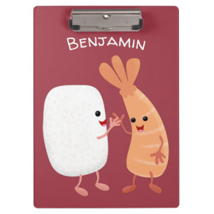 Cute sushi rice prawn friends cartoon clipboard