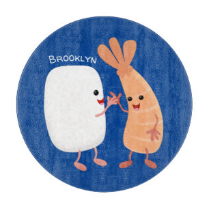 Cute sushi rice prawn friends cartoon cutting board