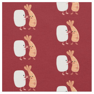 Cute sushi rice prawn friends cartoon fabric