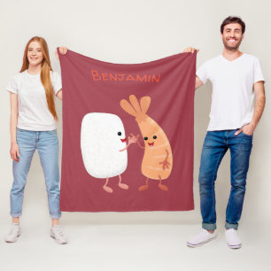 Cute sushi rice prawn friends cartoon fleece blanket