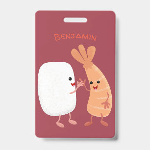 Cute sushi rice prawn friends cartoon ID badge