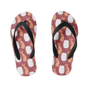 Cute sushi rice prawn friends cartoon kid's thongs
