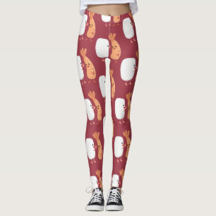 Cute sushi rice prawn friends cartoon leggings
