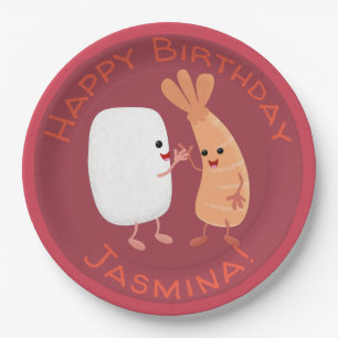 Cute sushi rice prawn friends cartoon paper plate