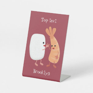 Cute sushi rice prawn friends cartoon pedestal sign