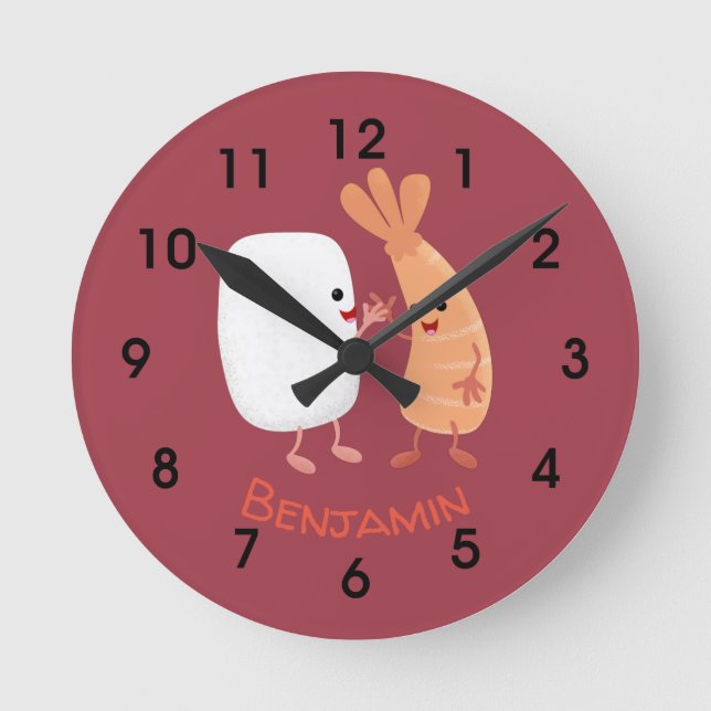 Cute sushi rice prawn friends cartoon round clock (Front)