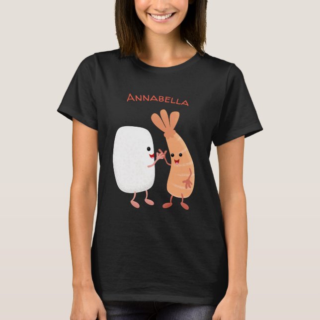 Cute sushi rice prawn friends cartoon T-Shirt (Front)