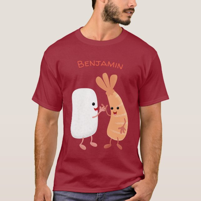 Cute sushi rice prawn friends cartoon T-Shirt (Front)
