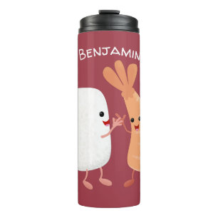 Cute sushi rice prawn friends cartoon thermal tumbler