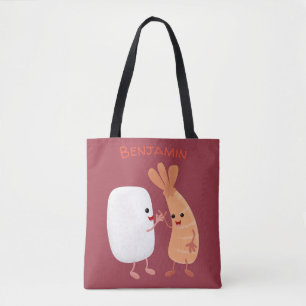 Cute sushi rice prawn friends cartoon tote bag