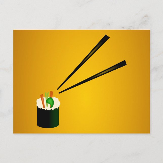 Cute Sushi Roll In Corner With Chopsticks Postcard (Front)