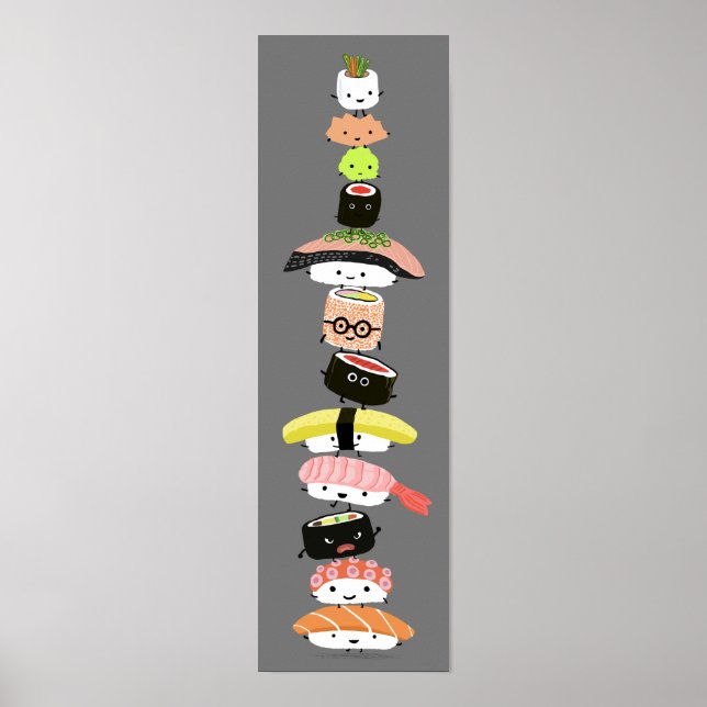 Cute Sushi Stack - Tower of Kawaii Sushi Friends Poster (Front)