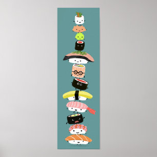 Cute Sushi Stack - Tower of Kawaii Sushi Friends Poster